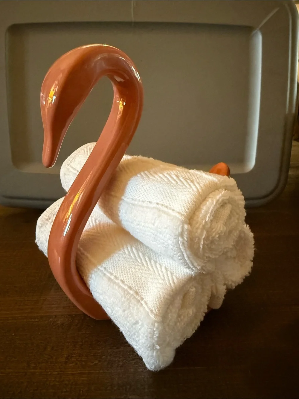 Vintage Nova Designs Fine Ceramic Terracotta color Swan Towel holder.